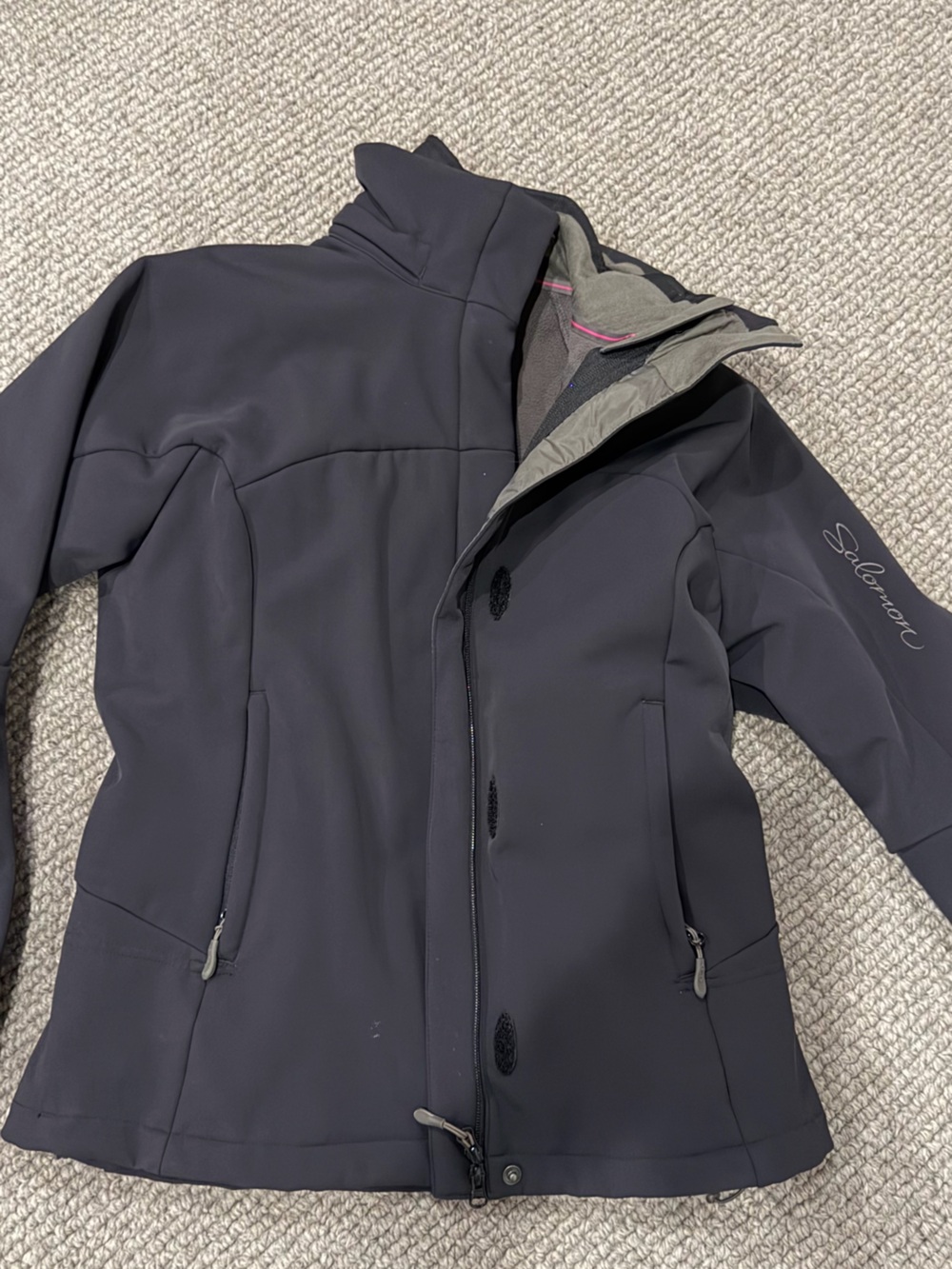 Salomon women’s black Softshell coat with Gray Lining